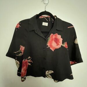 Wilfred Aritzia floral button down cropped blouse